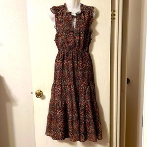 Black and pink maxi dress elastic waist with ruffles